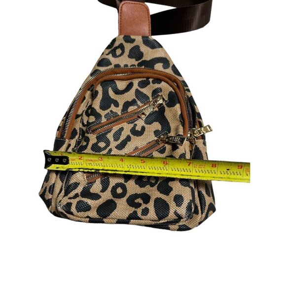 Leopard Print Sling Backpack With Multiple Zippered Pockets & Adjustable Strap - Picture 7 of 9